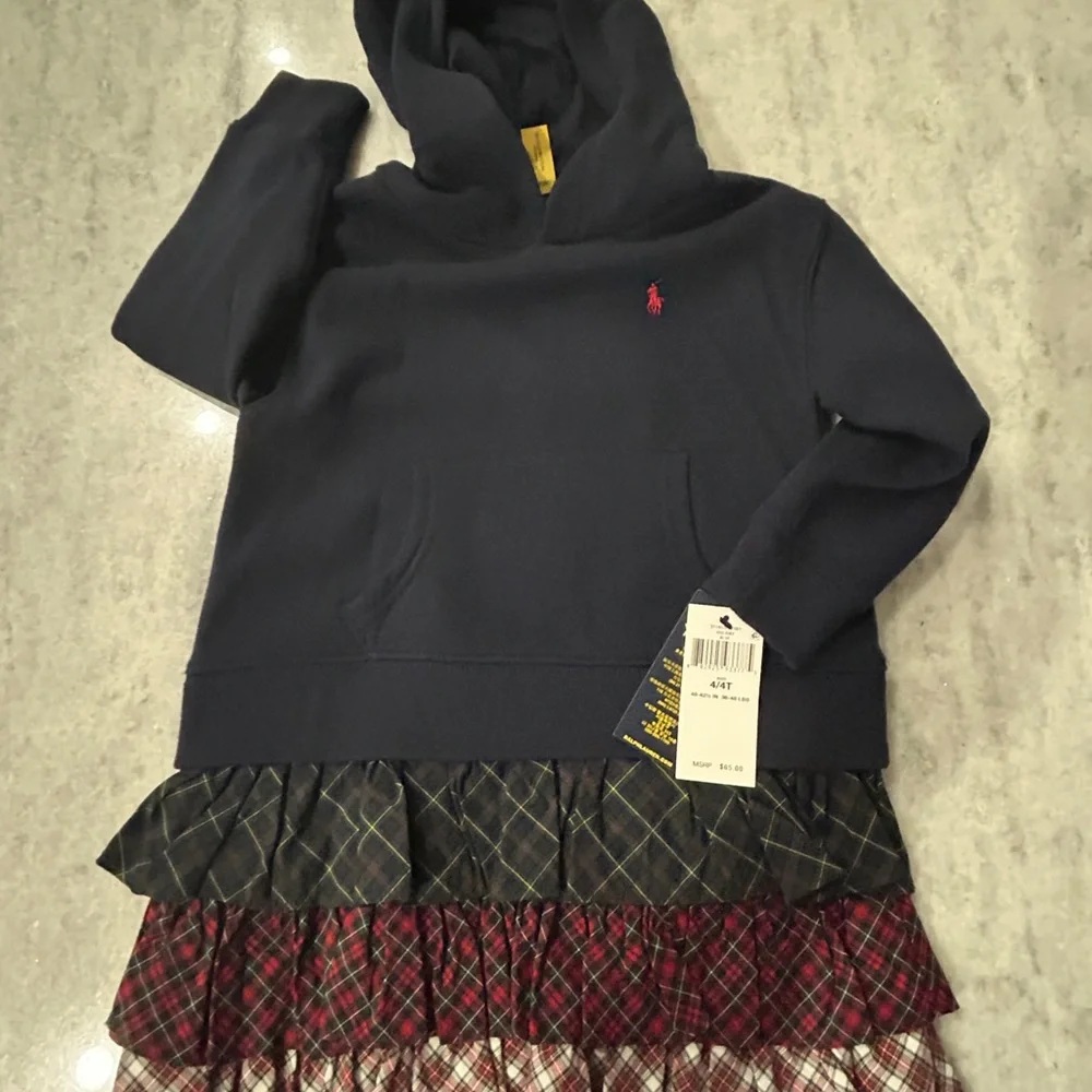 Polo Ralph Lauren Navy Blue Kids Hoodie with Plaid Skirt   Size 4/4T